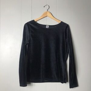 VINTAGE GAP FACTORY BLACK VELOUR VELVET LONG SLEEVE SHIRT Y2K WOMENS SIZE MEDIUM
